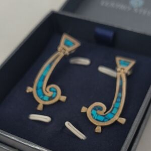 Signed By Artist Vintage 925 Genuine Turquoise Geometric Earrings